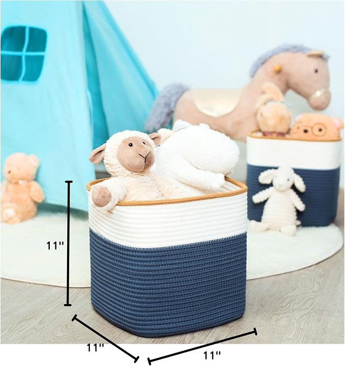 MINTWOOD Design 3-Pack 11x11 Inch Cube Storage Bin, Woven Storage Cube Organizer, Closet Organizer, Cute Square Storage Bins, Decorative Classroom Bathroom Pantry and Shelf Baskets, Prussian Blue - Image 9