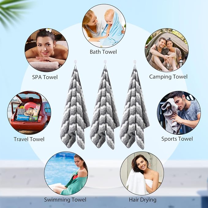 SmoothNovelty 8 Pack Microfiber Bath Towels Bulk 27'' x 60'' Oversized Bath Towel Highly Absorbent Extra Large Shower Sheets Soft Drying for Beach Pool Bathroom Salon Party(Grey) - Image 7