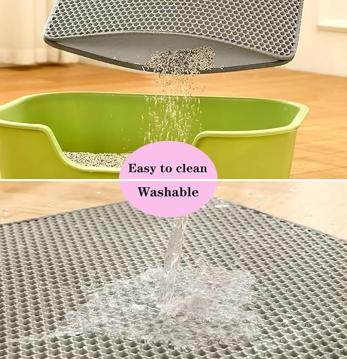 Large Cat Litter Mat - 30"x 24" Double Layer Honeycomb Kitty Litter Mat,Waterproof and Urine-Proof,Easy to Clean with Handles,Ideal Litter Trapping Mat for Cats - Image 7