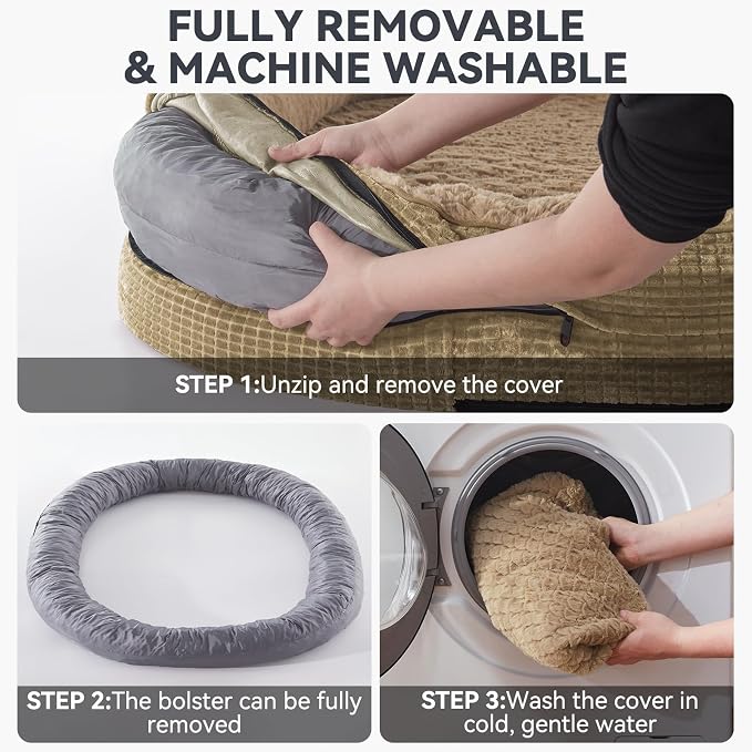 JOEJOY Orthopedic Dog Bed for Medium Dogs, Egg-Crate Memory Foam Pet Bed with Bolster Sides, Waterproof Lining, Removable Washable Cover & Non-Slip Bottom, Light Brown - Image 7