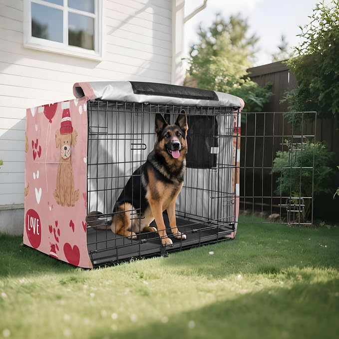 Dog Crate Cover Kennel Cover for Dog Cages Breathable for Wire Cage Indoor Outdoor Pink Dog and Balloon Love - Image 8