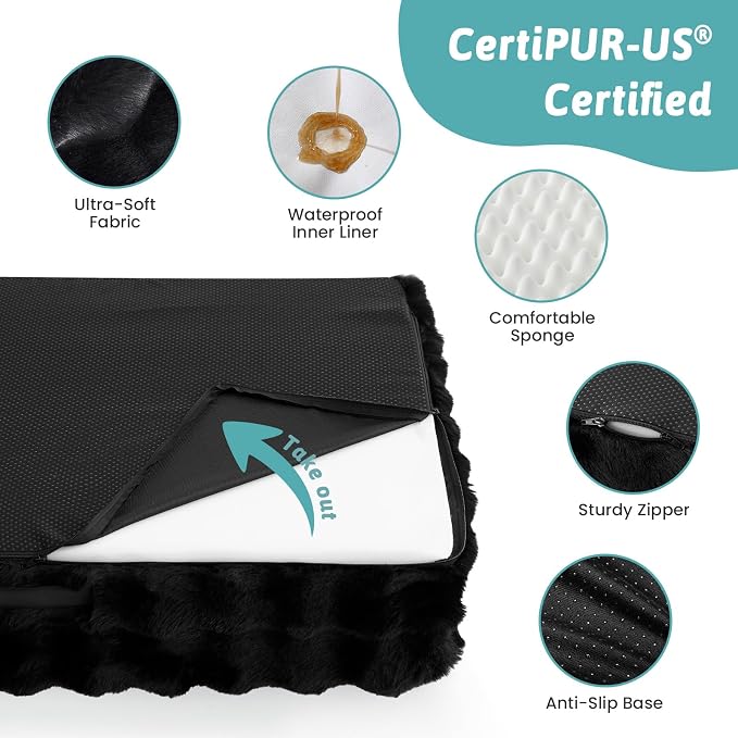 COZY KISS Orthopedic Dog Bed for Extra Large Dog 44x32 inch, XL Faux Fur Pet Sofa, Bolster Foam Bed with Sides, Non-Slip and Egg-Crate Big Dog Couch Bed with Washable Removable Cover, Black - Image 9