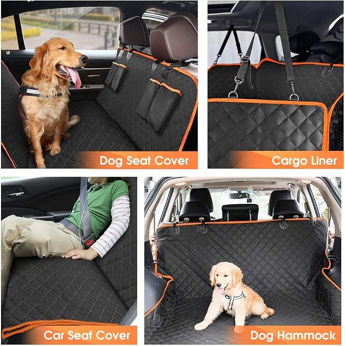 Dog Car Seat Cover for Back Seat, Waterproof Seat Protector Scratchproof Pet Hammock with 4 Bags Side Flaps, Washable Nonslip Backseat Protection for Cars Trucks and SUVs. - Image 8