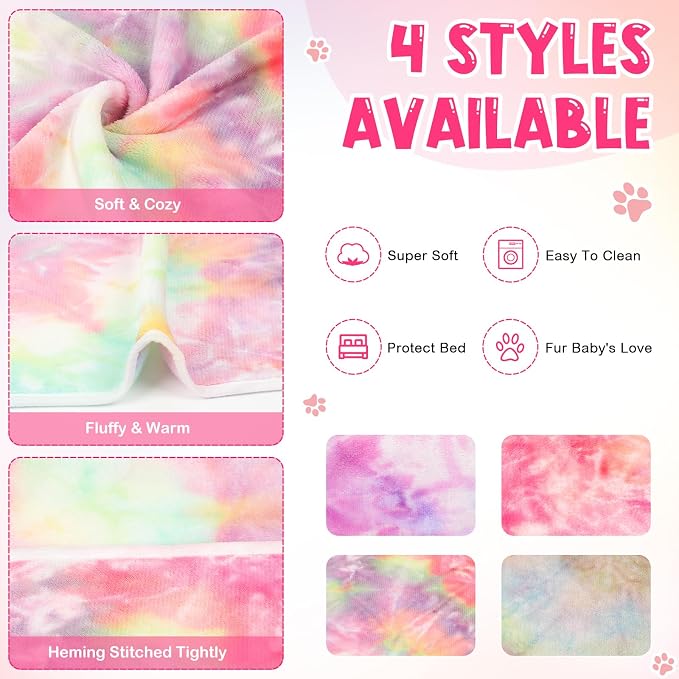 Tatuo 4 Pack Fleece Dog Blankets for Puppy Cats Multi-Size Sleep Mat for Pet Guinea Pig Soft Washable Crate Bed Puppy Teething Toys Print Pattern Warm Blanket Indoor(Pastel,24 x 16 Inch,Tie Dye) - Image 6