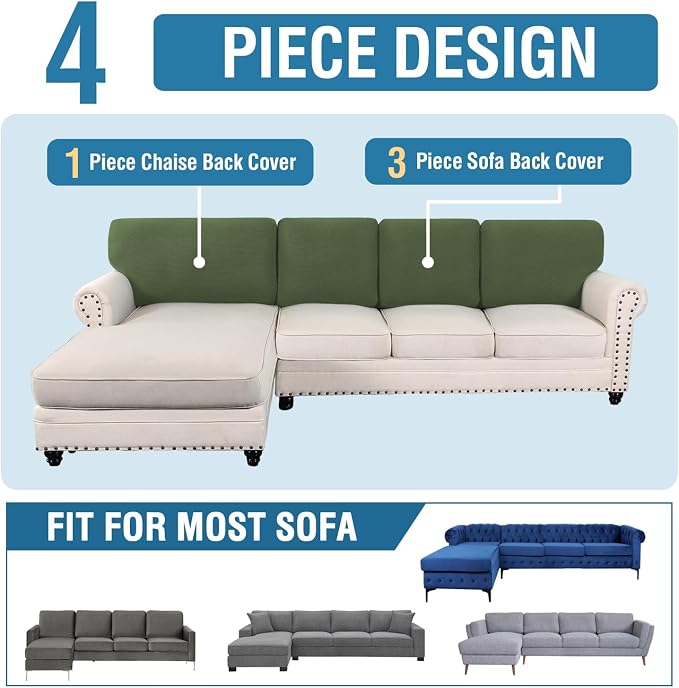 H.VERSAILTEX Backrest Cushion Covers Sectional Couch Back Cushion Covers for Sectional Sofa Set for Both Left/Right Couch (Back Only: 1 Chaise + 3 Sofa, Bronze Green) - Image 8