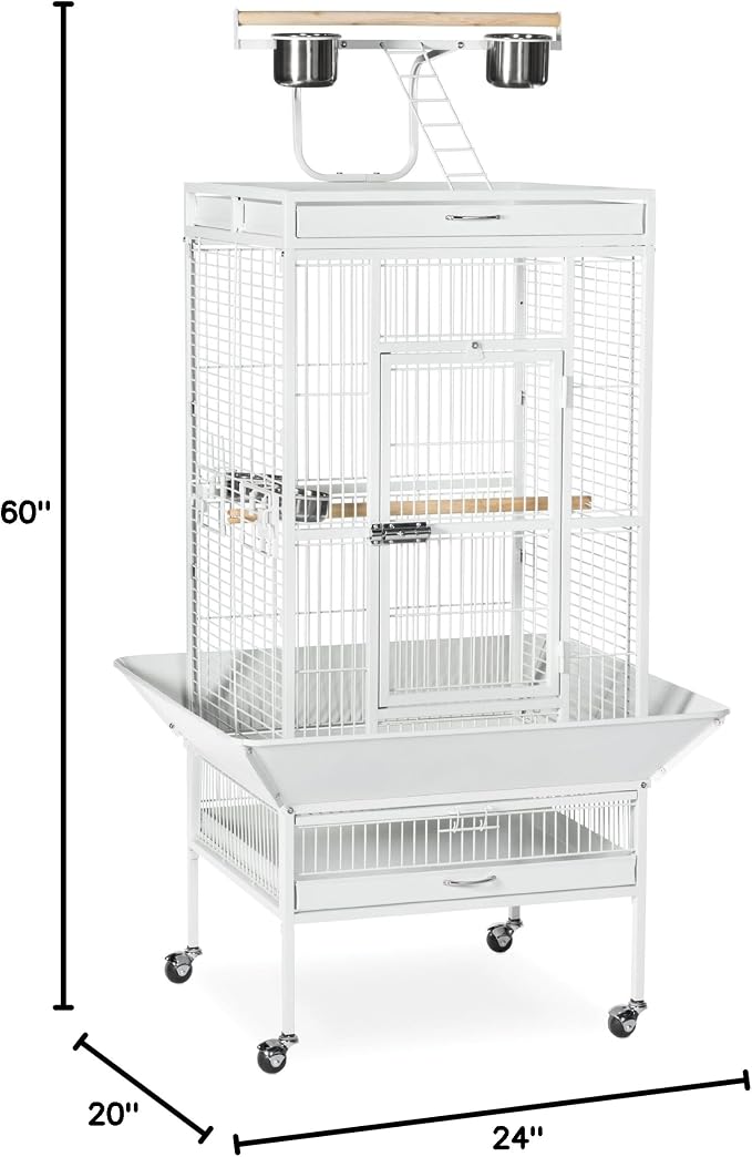Prevue Pet Products Wrought Iron Select Bird Cage - Large Cage Ideal for Cockatiels, Conures, Quaker Parrots, Parakeets, Lovebirds, & Canaries, Rolling Stand with Wheels - Chalk White - Image 2