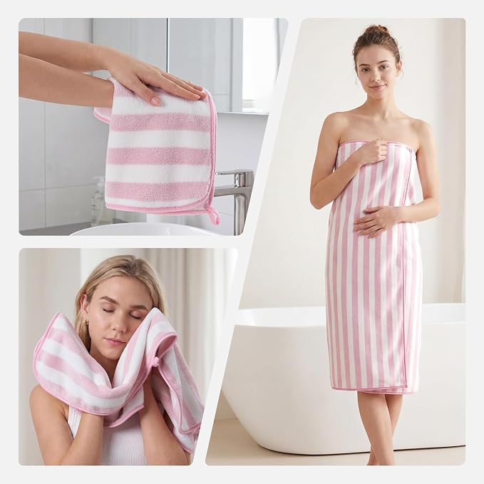 REDKISS Ultra Soft Bath Towel Set 6-Piece 35"x70" | 100% Microfiber, Highly Absorbent | Quick Dry Towels for Bathroom, Spa, Gym | 2 Bath, 2 Hand, 2 Washcloths | Pink - Image 8