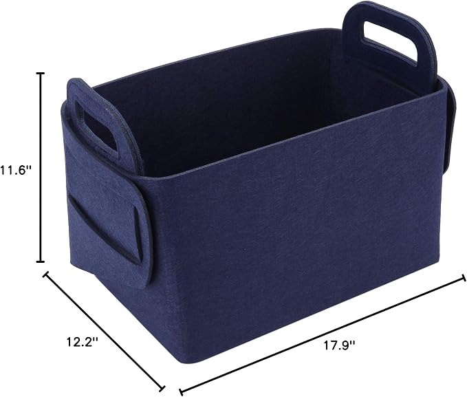 Storage Basket Felt Storage Bin Collapsible& Convenient Box Organizer with Carry Handles for Office Bedroom Closet Babies Nursery Toys Laundry (Navy Blue, 17.9inch(L)×12.2inch(W)×11.6inch(H)) - Image 8