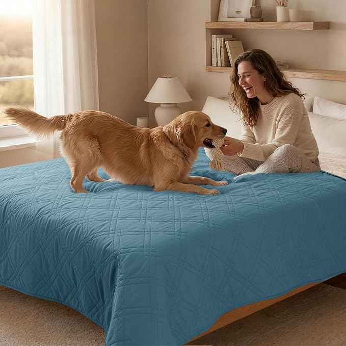 100% Waterproof Dog Bed Cover Pet Blanket(30"x71"),7-Layer Reversible Washable Sofa Couch for Furniture Car (Gray Blue+Apricote) - Image 8