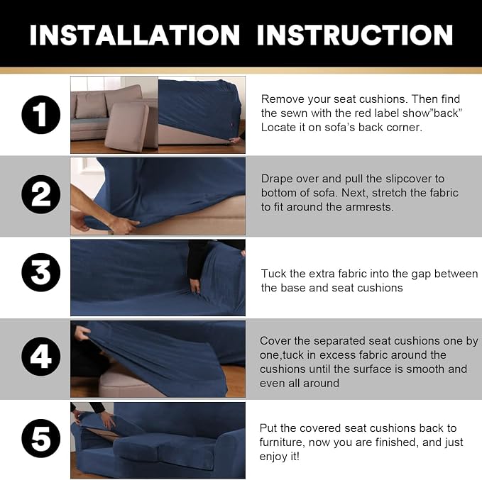 PrinceDeco Couch Cover Velvet Plush Sofa Covers for 2 Cushion Couch Width Up to 90 Inch Washable Furniture Protector Pet Friendly No Slip Sofa Slipcover(Medium-Large, Navy) - Image 7