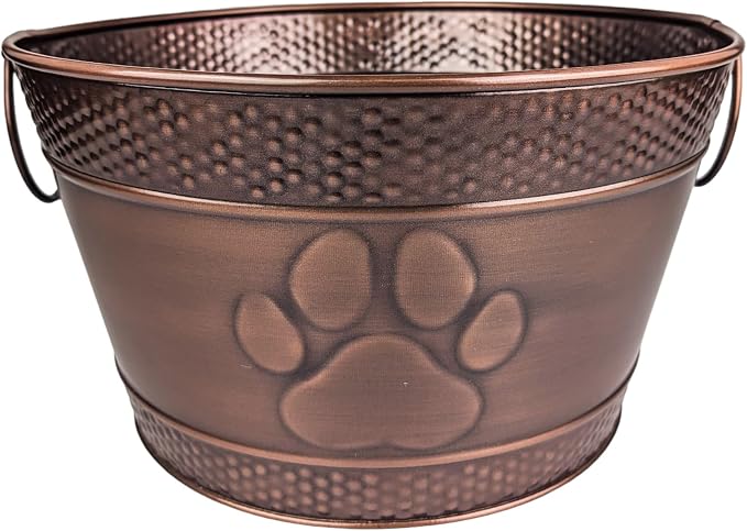 BREKX Metal Indestructible Dog Toy Bin - Chew-Proof Storage Bin | Copper Finish Farmhouse Organizer Storage Basket for Pet Toys, Blankets, Leashes with a Embossed Paw-Print - Image 9