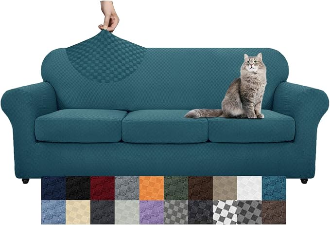 YEMYHOM Latest Checkered 4 Pieces Couch Covers for 3 Cushion Couch High Stretch Thickened Sofa Cover for Dogs Pets Elastic Slipcovers Living Room Furniture Protector (Teal), 71"-91"(3 Cushions) - Image 8
