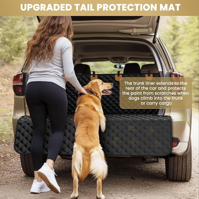 Waterproof SUV Cargo Liner for Dogs - Pu Leather Pet Car Seat Cover Protector with Bumper Flap, Non-Slip Backseat Mat for SUVs, Sedans, Vans Trunk | Easy Clean, Scratch Resistant (Black, Extra Large) - Image 7