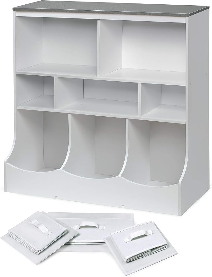 Badger Basket Combo Toy Storage Organizer and Bookshelf - Kids Storage Unit with 3 Removable Baskets, Open Shelves, Top Display Surface - White/Gray - Image 10