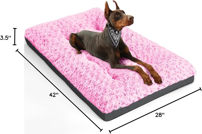 POCBLUE XL Dog Beds, Large Pet Bed for Crate, Washable Plush Dog Mat for Cages, Non-Slip Crate Pad for Outdoor/Indoor/Car Use, Comfy & Soft Kennel Pad for Dogs Up to 90 lbs, 41"x27", Pink - Image 7