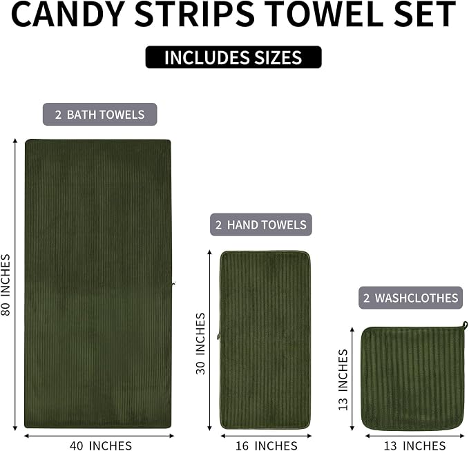 6 PC Bath Towel Set, 40"x80" Oversized Bath Sheets, Olive Green | Microfiber, Quick Dry, Highly Absorbent, Towels for Bathroom, 2 Extra Large Bath Towels, 2 Soft Hand Towels, 2 Washcloths - Image 9