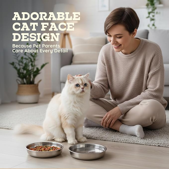 Stainless Steel Cat Food Bowl, 16 oz / 2 Cup Each, Heavy Duty Double Wall Insulated, Shallow Whisker-Friendly Design, Non-Slip Flat Base Dish for Cats & Kittens, D/W Safe (Pack of 2) - Image 9