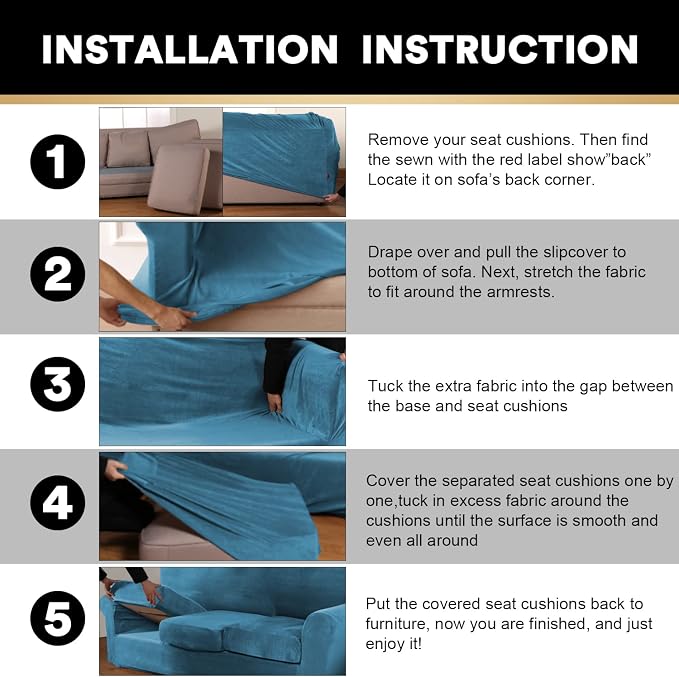 PrinceDeco Couch Cover Velvet Plush Sofa Covers for 2 Cushion Couch Width Up to 90 Inch Washable Furniture Protector Pet Friendly No Slip Sofa Slipcover(Medium-Large, Blue) - Image 7