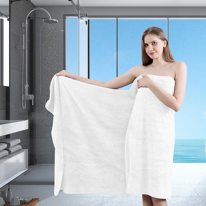 Bath Towel Set of 4 Extra Large Bath Sheet 35"x70" Oversized Bath Towel Soft Microfiber Bathroom Towel for Adults Highly Absorbent Quick Dry Towel Set for Bathroom,Hotel,Shower Towel Bath Sheet White - Image 8