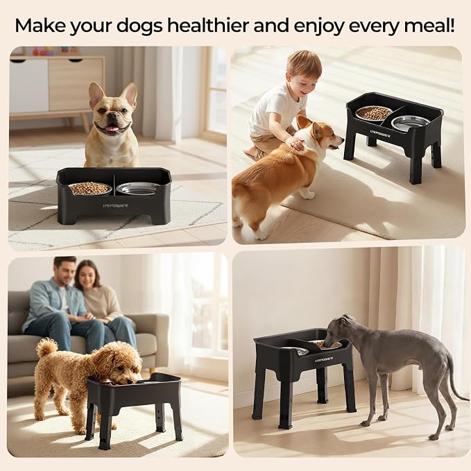 URPOWER Mess Proof Elevated Dog Bowls for Small Dogs with Splash Guard | 4 Height Adjustable Raised Stand with 2 Stainless Steel Food Bowls & Licking Plate for Small, Medium & Large Dogs - Image 7