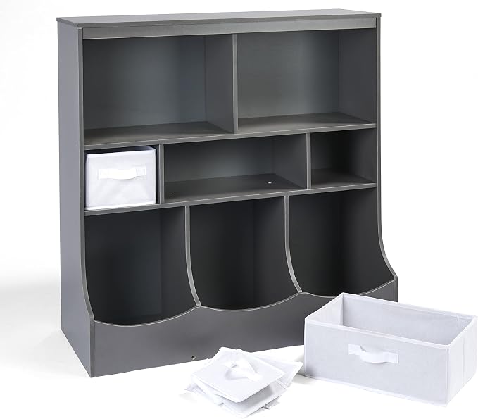 Badger Basket Combo Toy Storage Organizer and Bookshelf - Kids Storage Unit with 3 Removable Baskets, Open Shelves, Top Display Surface - Charcoal - Image 8