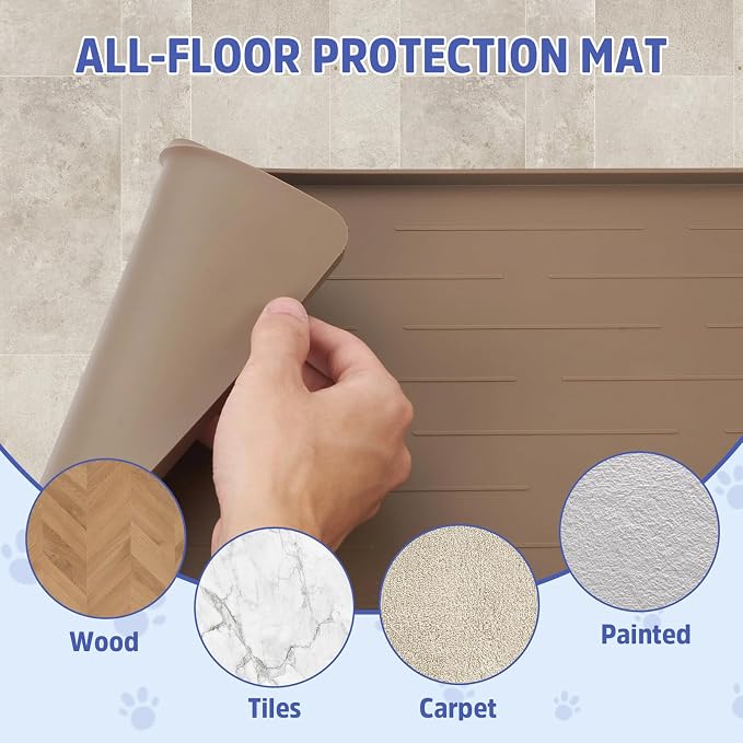 Large Dog Mats for Food and Water, 40"x30" Waterproof Pet Food Mats for Floor Nonslip Silicone Bowl Mats with Raised Edges - Image 7
