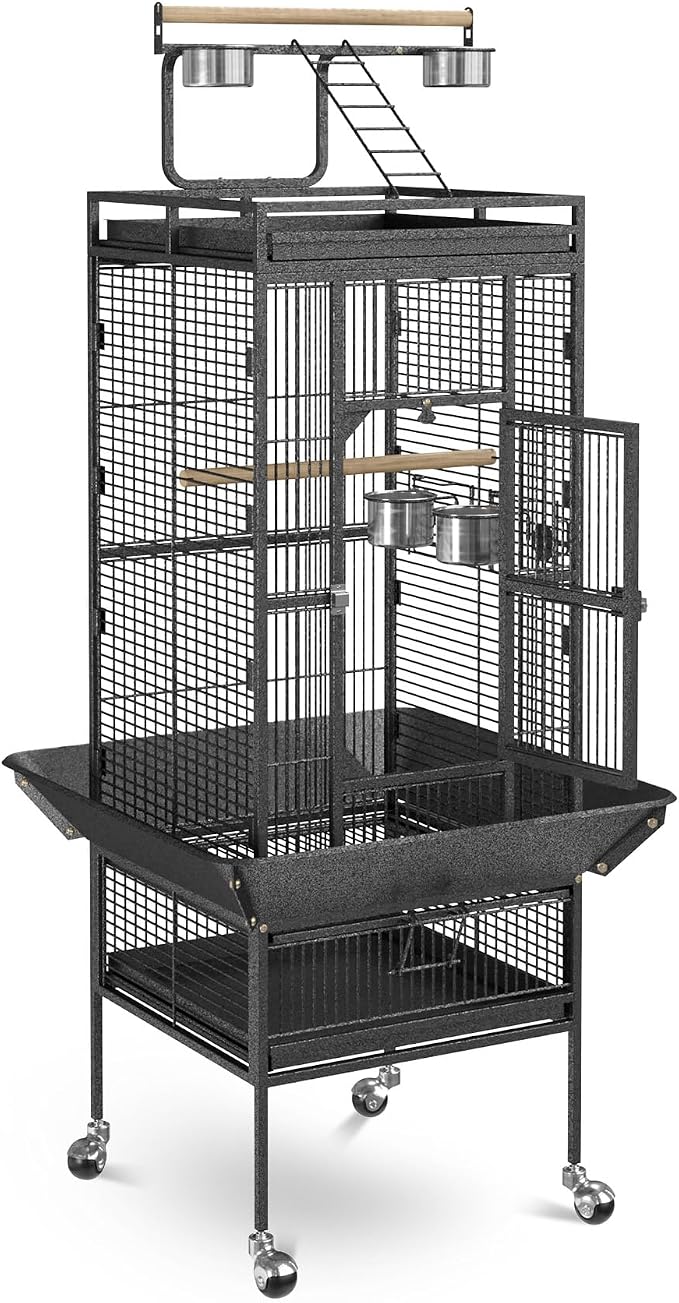 SUPER DEAL PRO 61-inch 2in1 Large Bird Cage with Rolling Stand Playtop Parrot Chinchilla Finch Cage Macaw Conure Cockatiel Cockatoo Pet House Wrought Iron Birdcage, Black - Image 8
