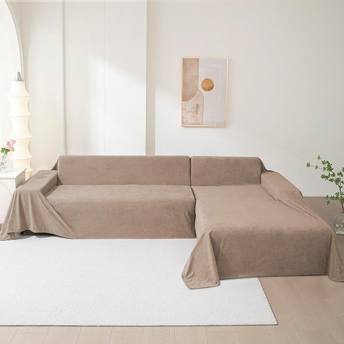 MEETSKY Couch Covers for 3 Cushion Couch Sofa, Washable Sectional Couch Covers L Shape Sofa Cover Soft Slipcovers Couch Furniture Protector for Pets Dogs Kids, 91" x 118", Khaki - Image 7