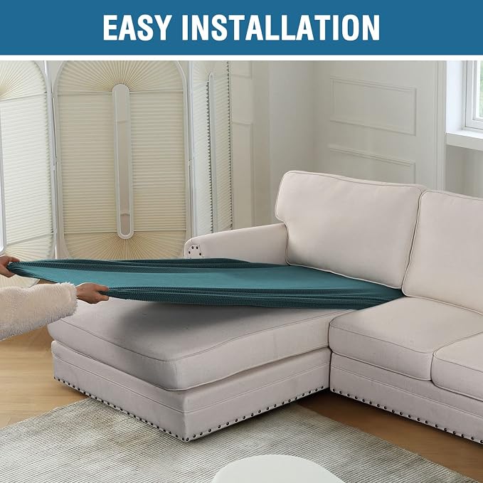 H.VERSAILTEX Sectional Couch Covers 1 Piece Chaise Slipcover L Shape Separate Cushion Couch Cover for Both Left/Right Sectional Couch (Seat Only: 1 Chaises, Deep Teal) - Image 8