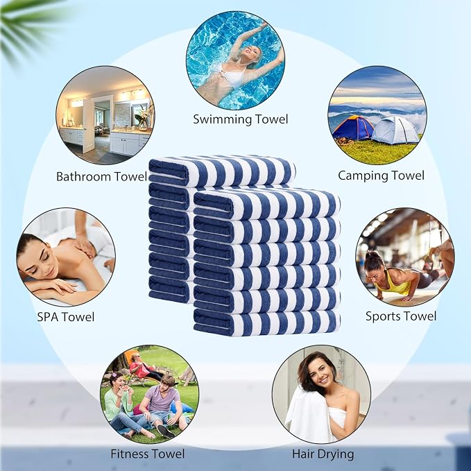 SmoothNovelty 12 Pack Microfiber Bath Towels Bulk 30'' x 70'' Oversized Beach Towel Extra Large Big Shower Body Sheet Highly Absorbent Soft Drying for Pool Bathroom Salon Hotel Party (Hazy Blue) - Image 7