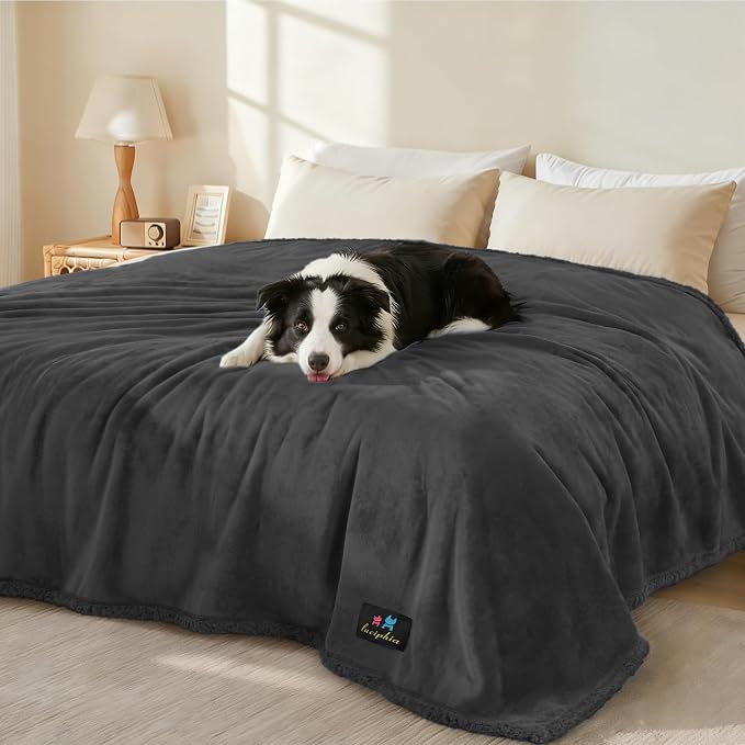 Waterproof Pet Blanket, Liquid Pee Proof Dog Blanket for Sofa Bed Couch, Reversible Sherpa Fleece Furniture Protector Cover for Small Medium Large Dogs Cats, Black Medium(57" x 40") - Image 9