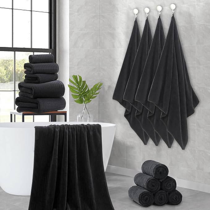 Hailea Black Hand Towels Set 16x31 Inches,Soft Microfibers Bathroom Towel Set 2 Pack,Highly Absorbent Quick Dry Luxury Towel Hotel Spa Gym Hand Towel Collection for Bathroom - Image 5
