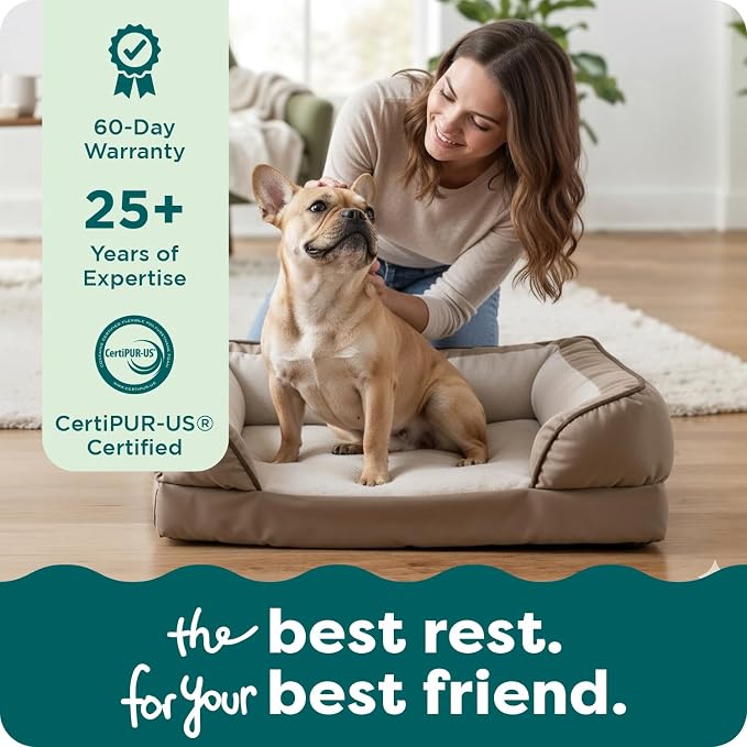 FurHaven Orthopedic Dog Bed for Medium Dogs, Perfect Comfort Sofa with Removable Bolsters with Orthopedic Egg Crate Foam for Joint Support, Washable Cover, Medium, Plush & Velvet Waves, Brownstone - Image 9