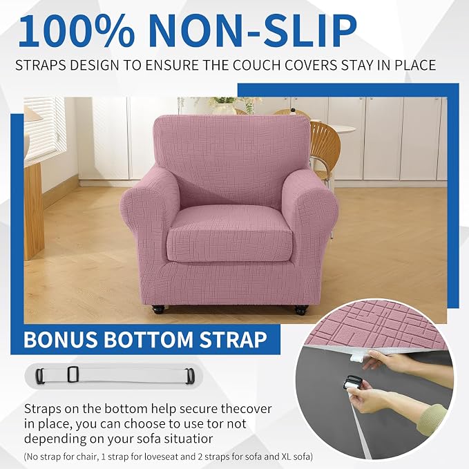 CYCMCAO Stretch 2 Piece Armchair Covers, Non Slip Chair Covers Armchair, Sofa Covers for Pets Washable with Elastic Bottom, Couch Slipcover for Kids, Dogs (Pink), 31"-46" (1 Cushion) - Image 7