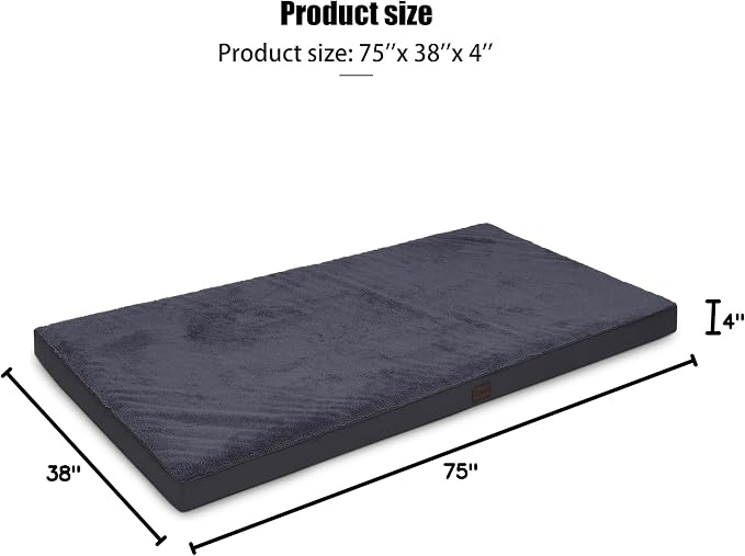 Waterproof Orthopedic Human Dog Bed 75x38 Grey | Removable Washable Cover, Egg Crate Foam, Soft Plush Flat Pet Mat, Non-Slip Bottom, Fits Extra Large Dogs Up to 130 lbs - Image 7