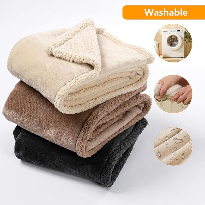 Cream Pet Blanket Couch Throw Blankets for Dogs Cats Waterproof Bed Cover Puppy Leakproof Warm Sherpa Fleece Sofa Covers Washable-XS-28X20in - Image 7