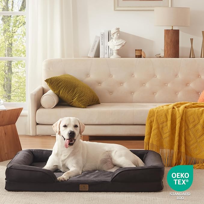 Bedfolks Orthopedic Dog Bed XL, Waterproof Dog Sofa Bed for Extra Large Dogs, Egg Foam Pet Couch Bed with Removable Washable Cover and Nonslip Bottom, Black - Image 8