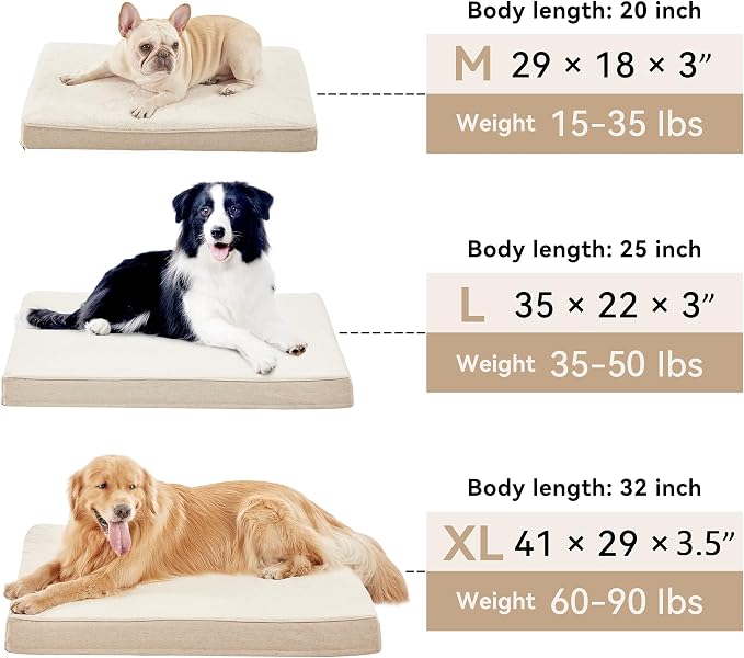WATANIYA PET Extra Large Dog Bed, Cooling Dog Beds for Large Dogs, Washable Orthopedic Pet Bed for Crate with Joint Relief Memory Foam, Waterproof Liner and Plush Cover (41"x 29", Beige) - Image 7