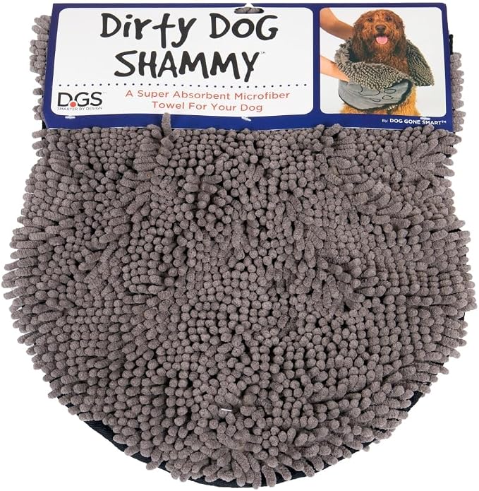 Dog Gone Smart The Dirty Dog Shammy - Antimicrobial Microfiber Dog Towel for Odor Control, Fast-Drying Plush, Dual Hand Pockets & Elastic, Super Absorbent, Machine Washable, 31 x 13 in, Grey - Image 6
