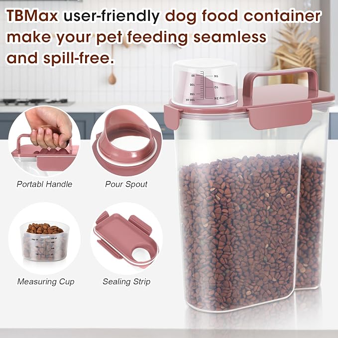 TBMax Portable Dog Food Storage Container 5 to 7 Lbs, Airtight Cat Food Container with Large Spout & Cup, Pet Food Storage Dispenser for Small Animal Kibble Storage, Dog Treat Bird Seed Container - Image 7