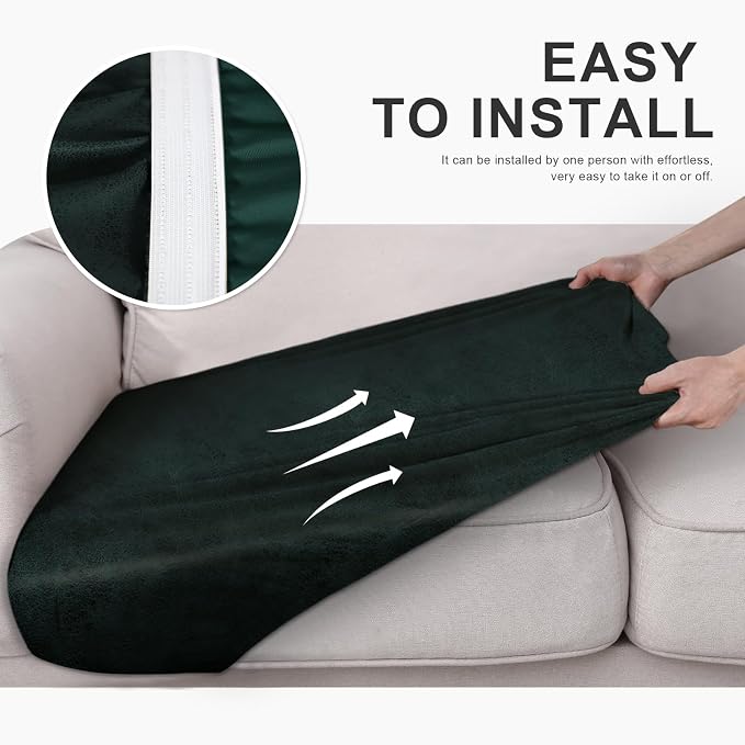 Leather Like Couch Cushion Covers Sofa Slipcovers Sets Couches Furniture Protector Covers for Sectional Armchair Loveseat Stretch Spandex Fabric, Machine Washable (1 Cushion XL Sofa, Dark Green) - Image 6