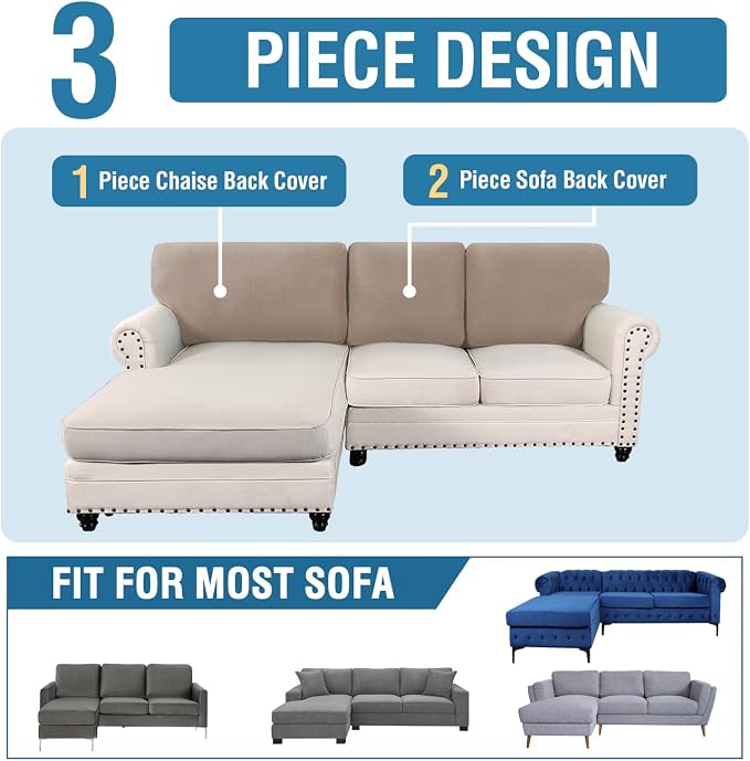 H.VERSAILTEX Backrest Cushion Covers Sectional Couch Back Cushion Covers for Sectional Sofa Set for Both Left/Right Couch (Back Only: 1 Chaise + 2 Sofa, Sand) - Image 8