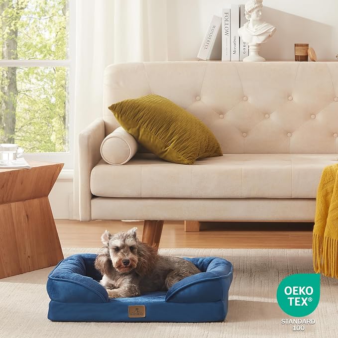 Bedfolks Orthopedic Dog Bed, Waterproof Dog Sofa Bed for Small Dogs & Cats, Egg Foam Pet Couch Bed with Removable Washable Cover and Nonslip Bottom, Navy Blue - Image 8