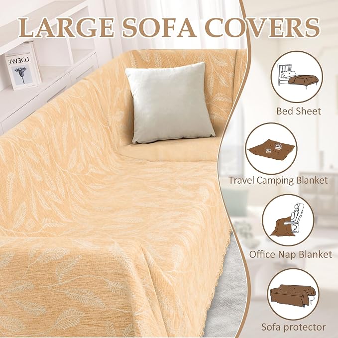 1OO% Waterproof Sectional Couch Covers for Dogs L Shaped Corner Sofa Cover Washable Chenille Sofa Slipcovers Blanket Modern Jacquard Pet Furniture Protector (91"x252", Light Tan) - Image 9