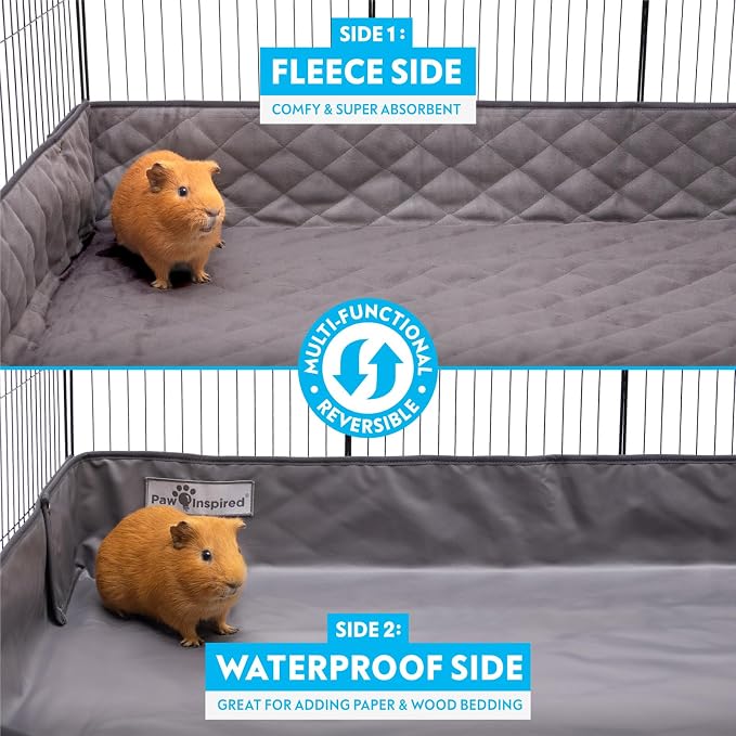 Paw Inspired Critter Box Cage Liner, Raised Sides, C&C 2x4 (12 Inch Grids) | Washable Fleece Bedding for Guinea Pigs Rabbits, Hamsters, Small Animals, Edge Protected Pee Pads - Image 6