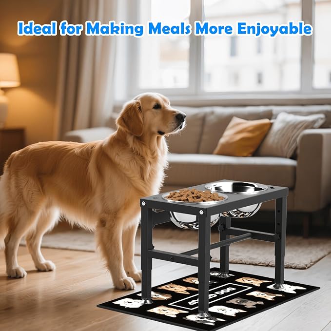 SHAINFUN Elevated Dog Bowls with Mat for Medium Large Dogs, Raised Dog Bowl Stand with 2 Stainless Steel 58oz Bowls, Tall Dogs Food Water Bowl Holder - Image 7