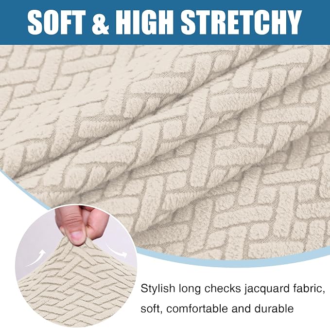 Smiry Waterproof Couch Cushion Covers, L Shape Sectional Couch Covers | Stretch Jacquard Chaise Lounge Sofa Slipcover, Washable Elastic Furniture Protector for Pets, Chaise, Apricot - Image 7