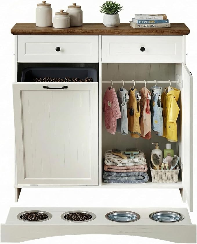 Furnaza Pet Feeding Station with 4 Bowls, Dual Doors Dog Cabinet Storage | White 39.7"W Dual Doors Pet feeding station with storage for dogs and cats, Pet Food Storage for Kitchen, Living Room - Image 8
