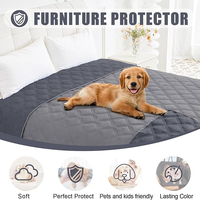 Smiry Waterproof Dog Bed Cover, Reversible Pet Blanket for Sofa Couch | Soft Washable Dog Blanket, Leakproof Couch Cover for Dogs Cats & Furniture Protection, 68x82, Grey/Dark Grey - Image 8