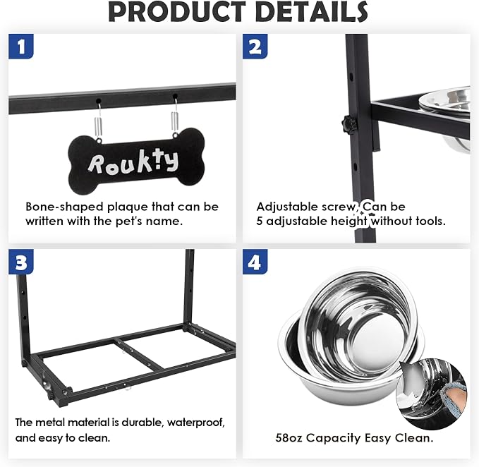 ADENGL Elevated Dog Bowls for Dogs,Raised Dog Bowl Stand with Two 1700ML Stainless Steel Bowls, Adjustable Tall Dog Food Water Bowls - Image 7